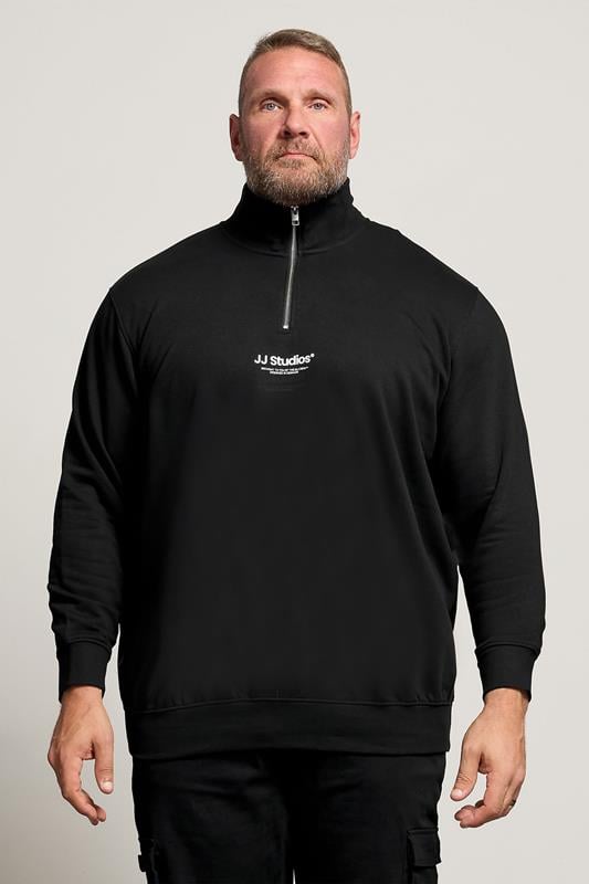 Men's  Jack & Jones Big & Tall Black JJ Studio Quarter Zip Sweatshirt