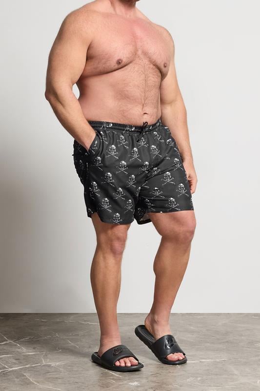 BadRhino Big & Tall Black Skull Swim Shorts