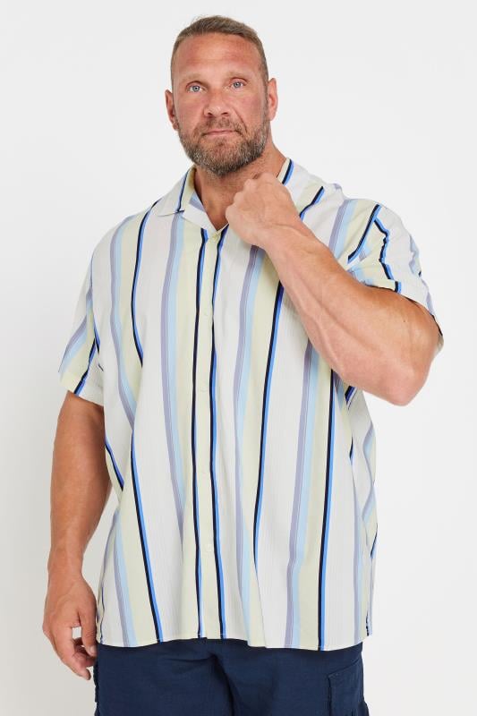 JACK & JONES Big & Tall White & Blue Stripe Textured Shirt | BadRhino 1