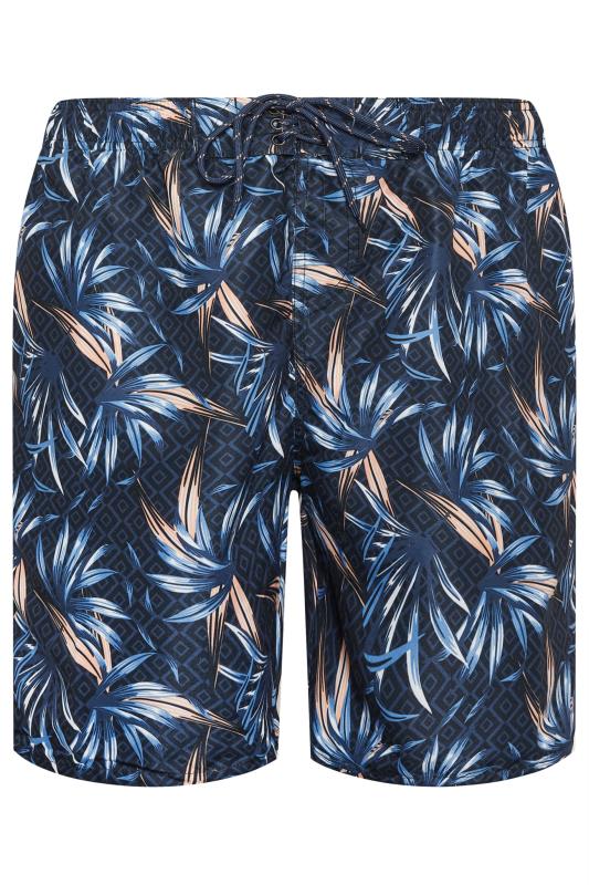 D555 Big & Tall Navy Blue Hawaiian Print Swim Shorts | BadRhino 3
