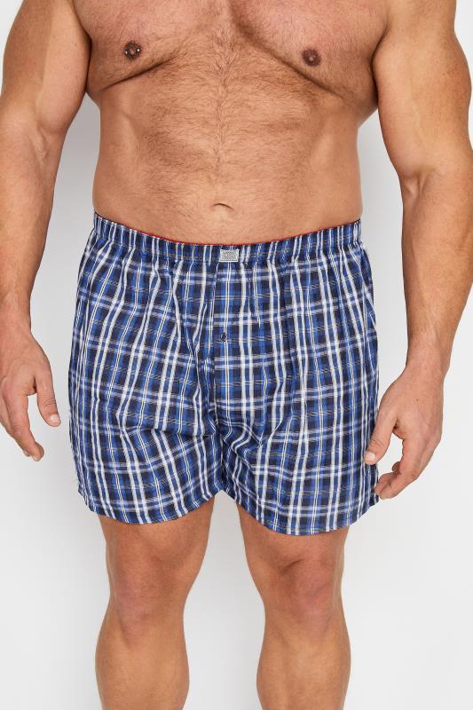 D555 Big & Tall 2 PACK Blue & Red Check Print Boxers | BadRhino 4