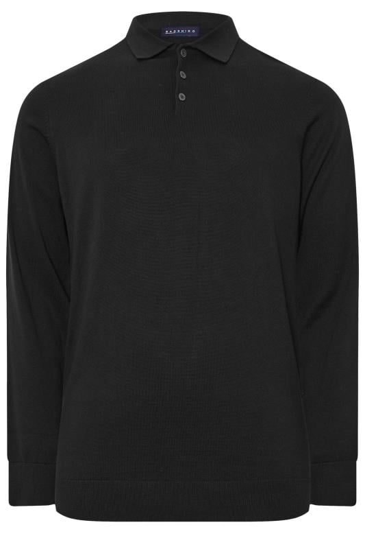 BadRhino Big & Tall Black Long Sleeve Knitted Polo Shirt | BadRhino 3