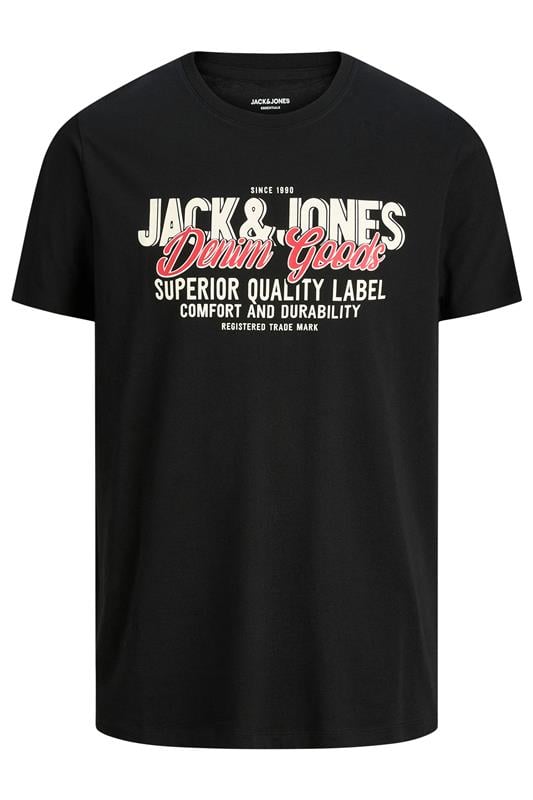 JACK & JONES Big & Tall Black Logo Chest Print T-Shirt | BadRhino 1
