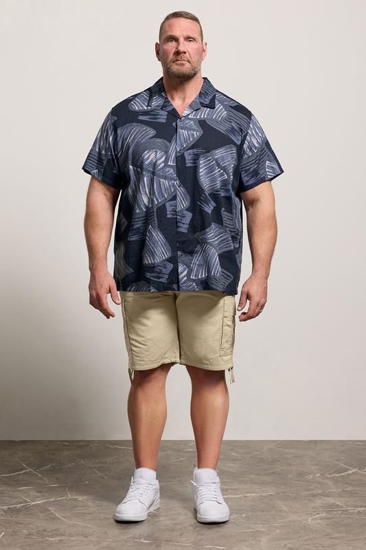 JACK & JONES Big & Tall Night Sky Blue Tropical Print Short Sleeve Shirt | BadRhino 1