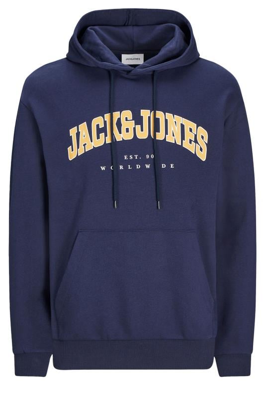 JACK & JONES Big & Tall Navy Blue Varsity Logo Hoodie | BadRhino 1