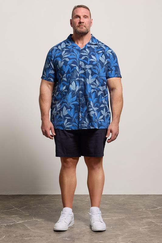 BadRhino Big & Tall Navy Blue Leaf Printed Shirt | BadRhino 1