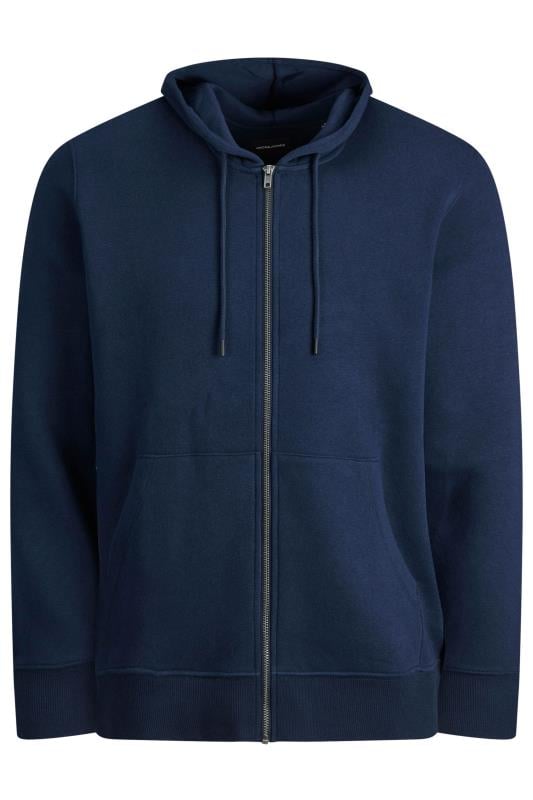 JACK & JONES Big & Tall Navy Blue Zip Through Hoodie | BadRhino 1