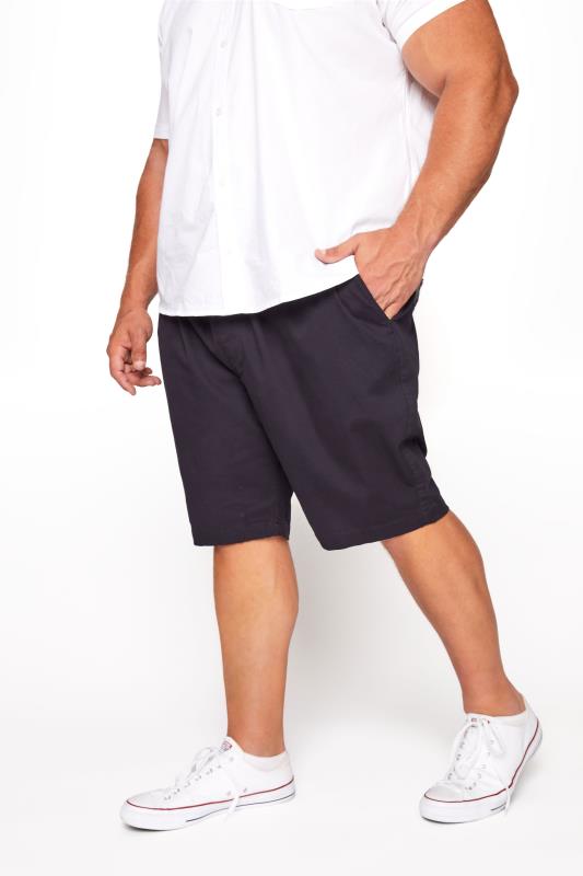 Men's  BadRhino Big & Tall Navy Blue Elasticated Waist Chino Shorts