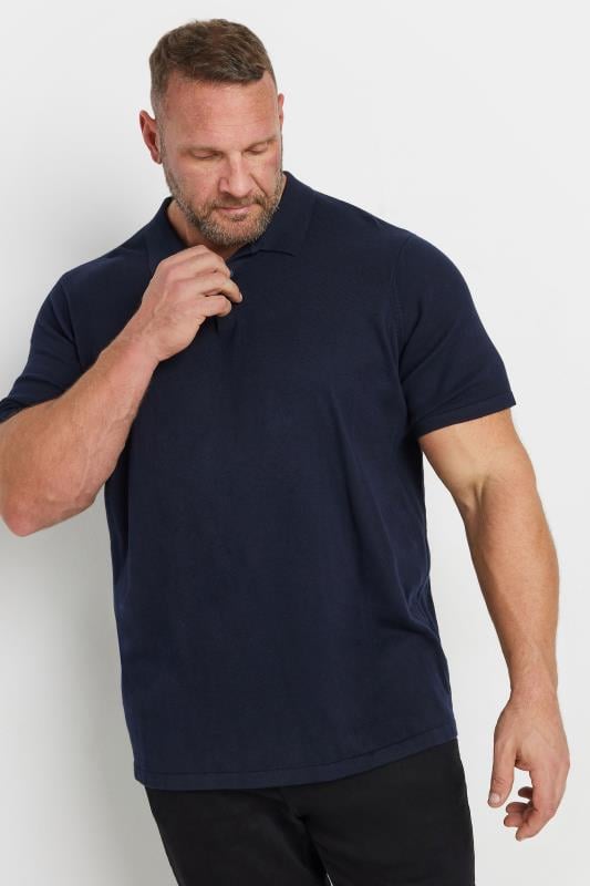 BadRhino Big & Tall Navy Blue Knitted Short Sleeve Polo Shirt | BadRhino 1