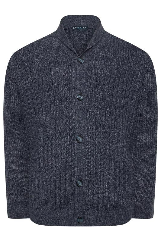 BadRhino Big & Tall Navy Blue Knitted Shawl Cardigan | BadRhino 3