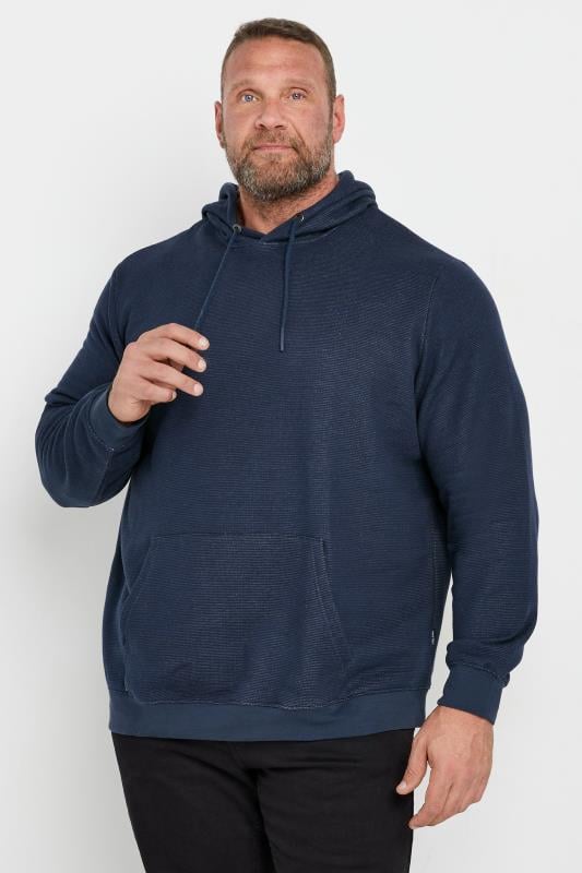 BLEND Big & Tall Navy Ribbed Hoodie | BadRhino 1