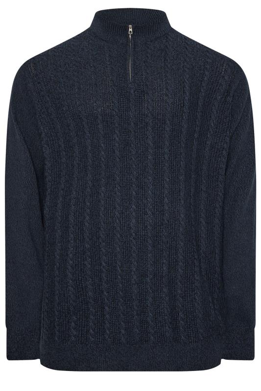 BadRhino Big & Tall Navy Blue Quarter Zip Cable Knit Jumper | BadRhino 4