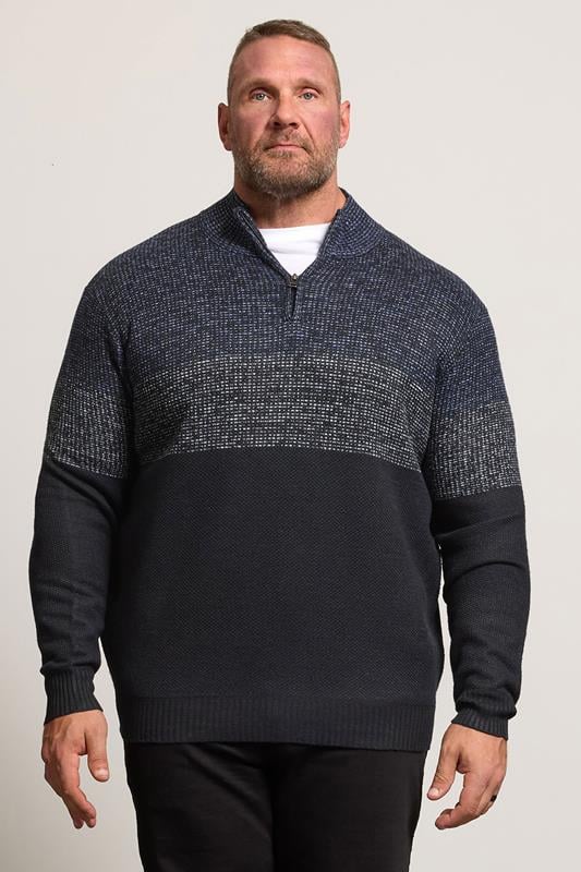 Men's  BadRhino Big & Tall Navy Blue Colour Block Quarter Zip Jumper