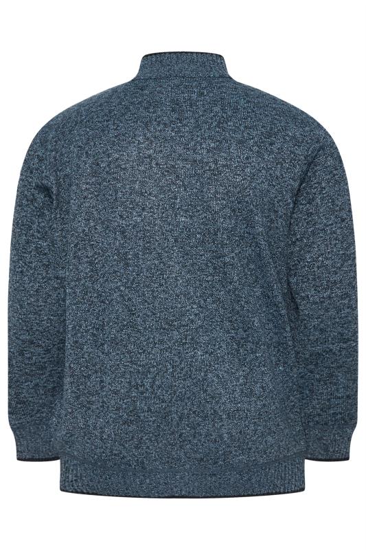 D555 Big & Tall Blue Marl Zip Through Cable Knit Jumper | BadRhino 4