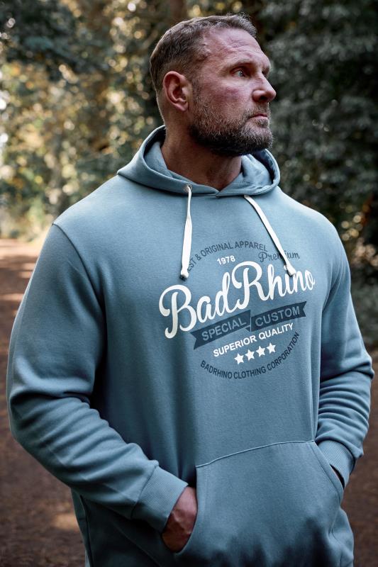 BadRhino Big & Tall Blue Branded Logo Printed Hoodie | BadRhino 1