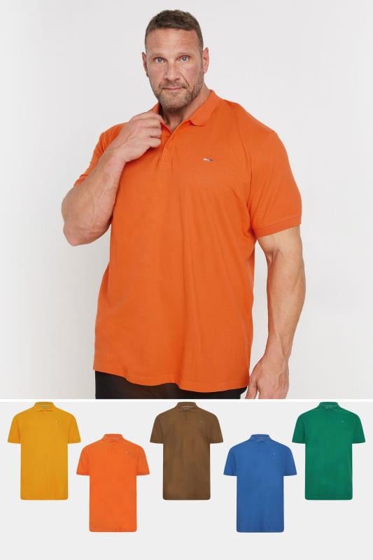 BadRhino Big & Tall 5 PACK Pumpkin Orange & Blue Extra Long Polo Shirts | BadRhino 1