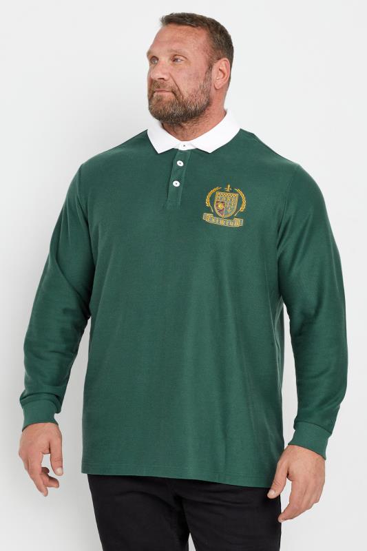 BadRhino Big & Tall Green Long Sleeve Embroidered Rugby Polo Shirt | BadRhino 1