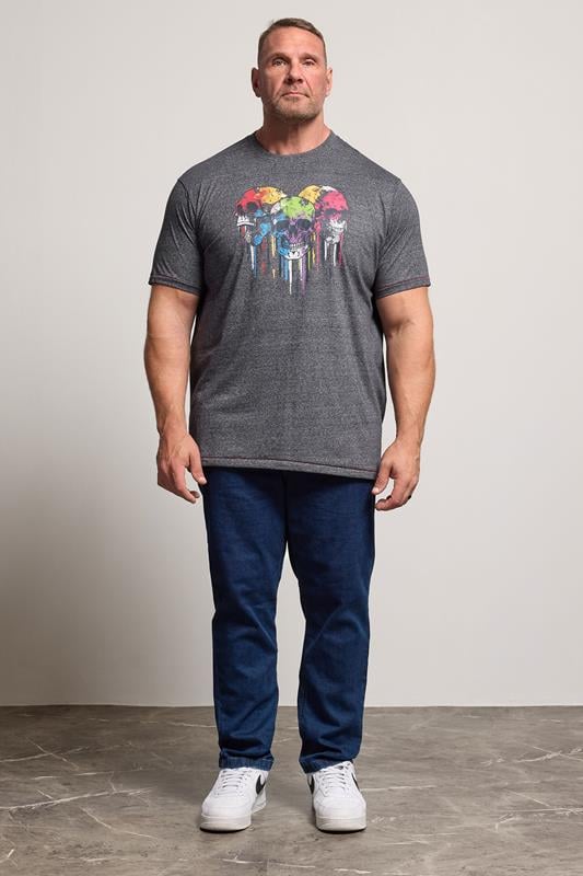 D555 Big & Tall Burgundy Grey Skull Drip Graphic Print T-Shirt | BadRhino 2