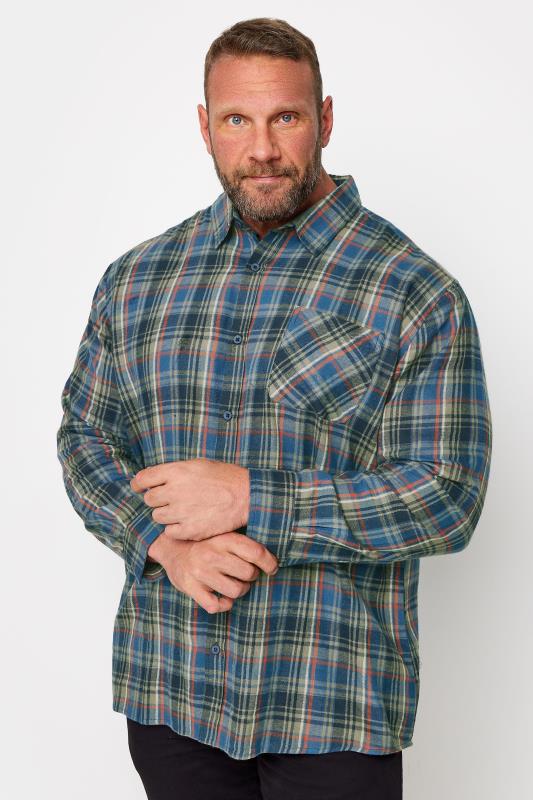 Men's  BadRhino Big & Tall Green & Blue Brushed Cotton Check Long Sleeve Shirt