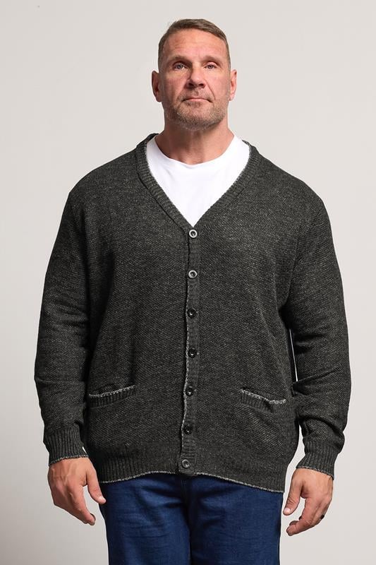 Men's  D555 Big & Tall Charcoal Grey Marl Knitted Cardigan