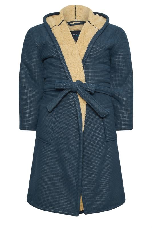 BadRhino Big & Tall Navy Blue Waffle Borg Lined Dressing Gown | BadRhino 4