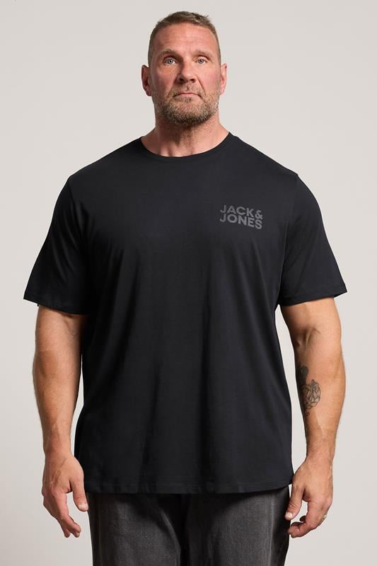  JACK & JONES Big & Tall Black Print Short Sleeve T-Shirt
