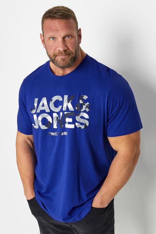 Men's  JACK & JONES Big & Tall Blue Camo Logo Crew Neck T-Shirt