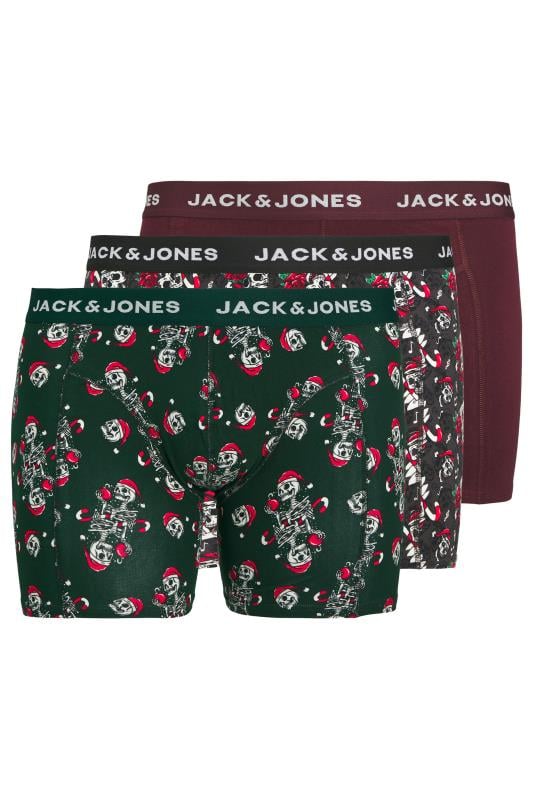 JACK & JONES 3 PACK Green & Red Christmas Skull Print Trunks | BadRhino 1