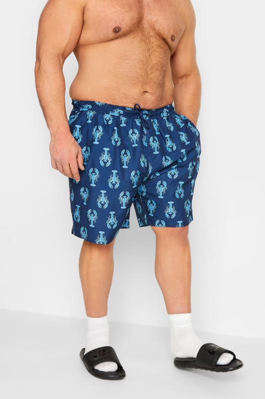 Men's  BadRhino Big & Tall Navy Blue Lobster Print Swim Shorts