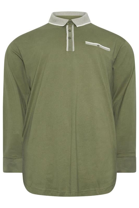 KAM Big & Tall Sage Green Long Sleeve Polo Shirt | BadRhino 3