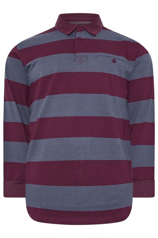KAM Indigo Blue Striped Long Sleeve Rugby Polo Shirt | BadRhino 1