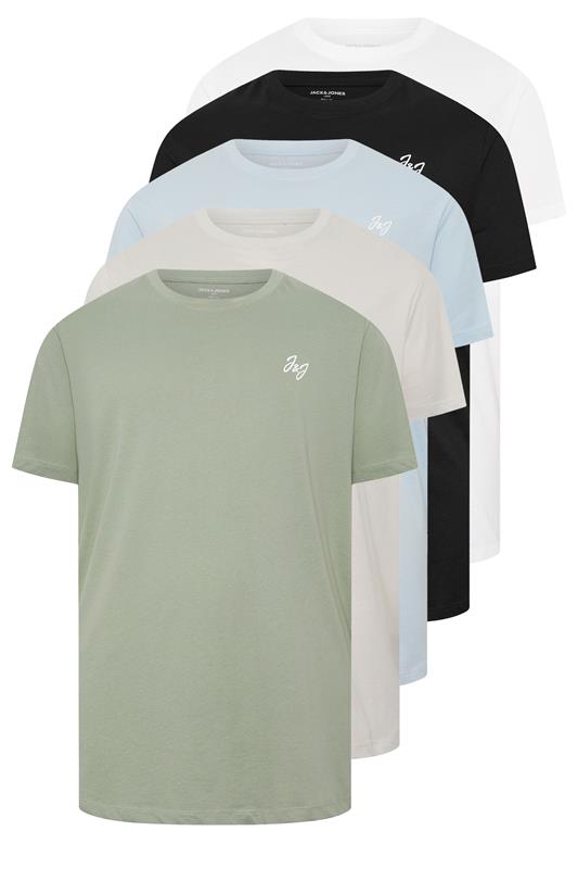 JACK & JONES Big & Tall 5 PACK White/Blue/Black/Green/Off-White T-Shirts | BadRhino 4