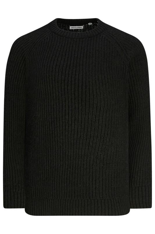 JACK & JONES Big & Tall Black Crew Neck Knit Jumper | BadRhino 2