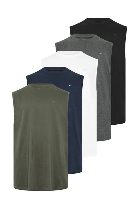 BadRhino Big & Tall 5 Pack Charcoal/Green/White/Navy/Black Extra Long Plain Vest Top | BadRhino 1