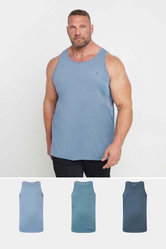 BadRhino Big & Tall 3 PACK Blue Plain Vest Tops | BadRhino 1