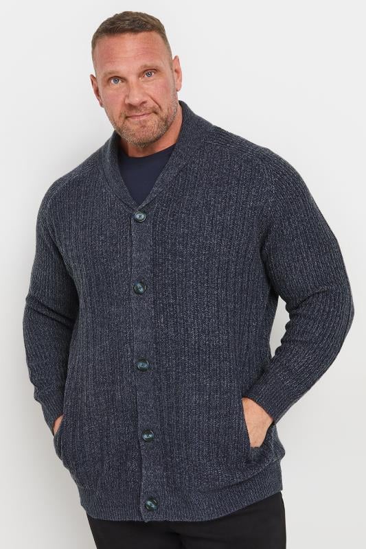 Men's  BadRhino Big & Tall Navy Blue Knitted Shawl Cardigan