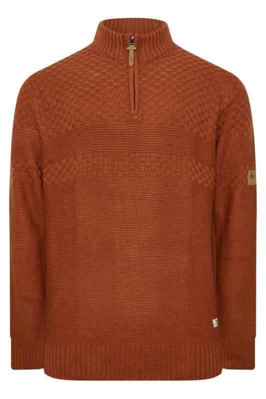 D555 Big & Tall Rust Orange Quarter Zip Knit Jumper | BadRhino 1