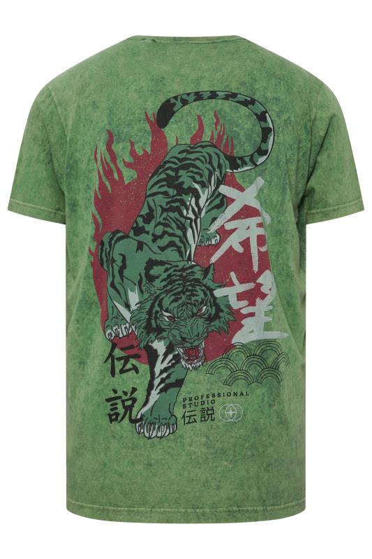 BadRhino Big & Tall Green Acid Wash Tiger Print T-Shirt | BadRhino 6