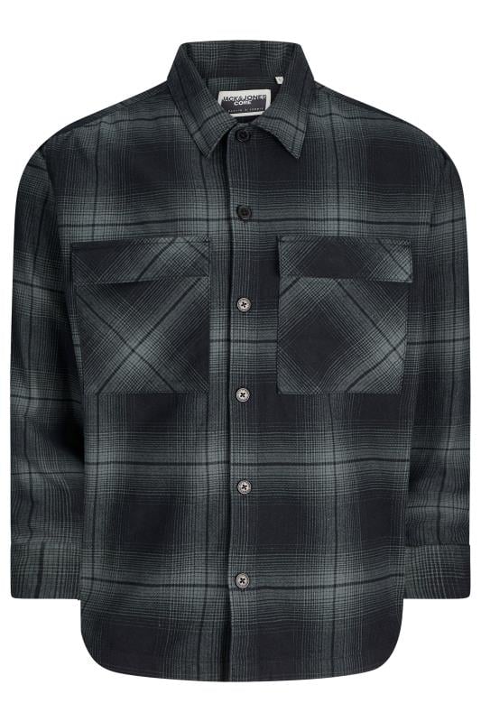 JACK & JONES Big & Tall Grey Check Overshirt | BadRhino 1