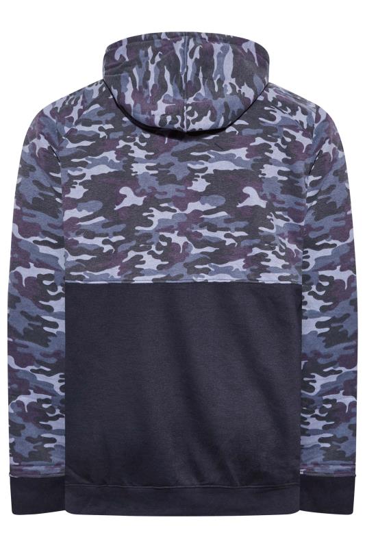 KAM Big & Tall Navy Blue Camo Colour Block Hoodie | BadRhino 4