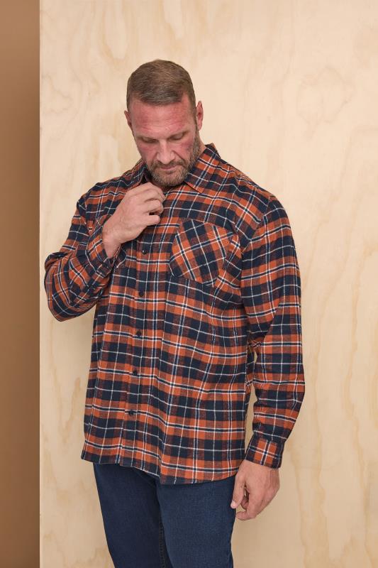 BadRhino Big & Tall Orange Check Print Long Sleeve Flannel Shirt | BadRhino 1