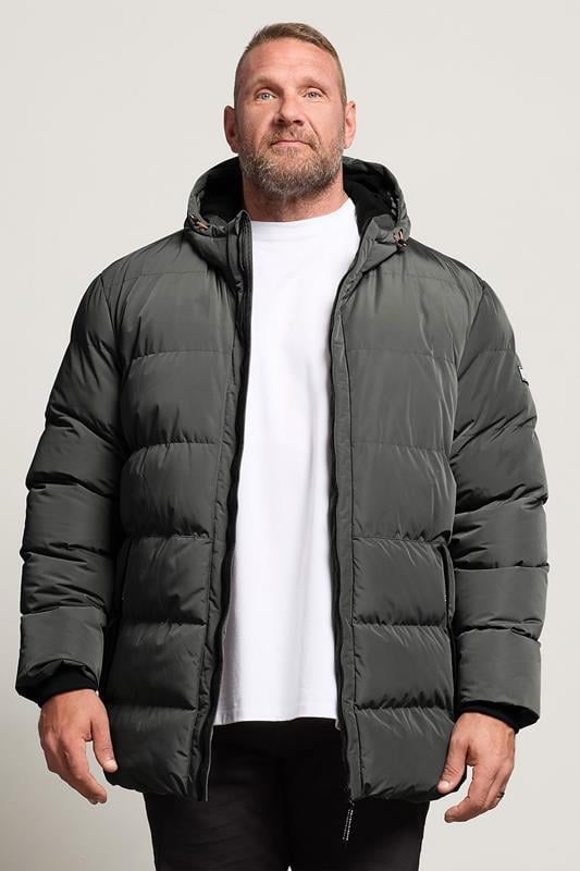 Men's  BadRhino Big & Tall Charcoal Grey Hooded Puffer Jacket