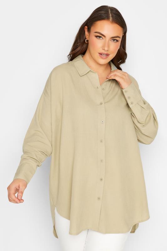 Plus Size  YOURS Curve Beige Brown Linen Shirt