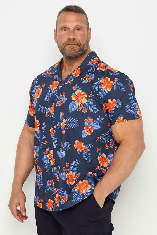 Men's  BadRhino Big & Tall Navy Blue & Orange Tropical Shirt