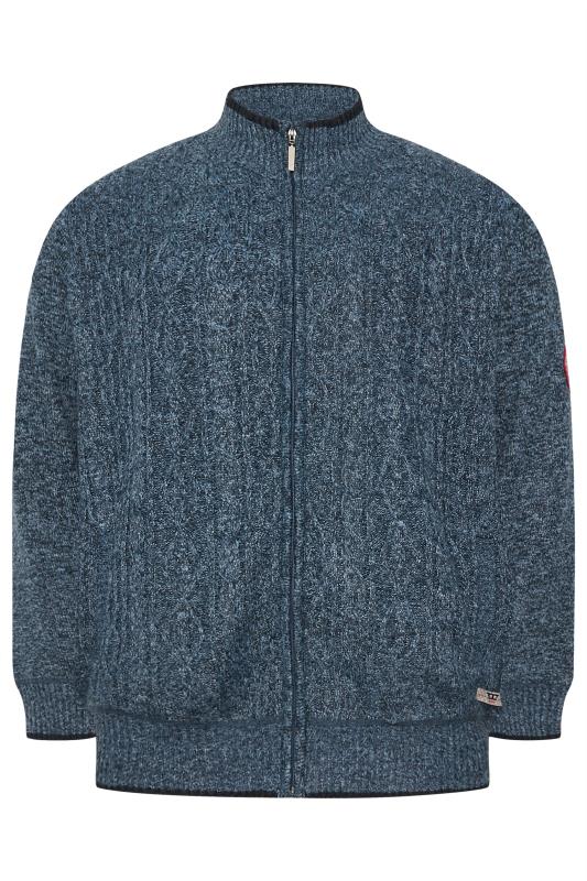 D555 Big & Tall Blue Marl Zip Through Cable Knit Jumper | BadRhino 3