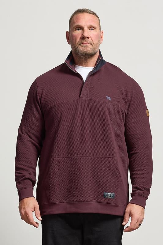 Men's  D555 Big & Tall Burgundy Red Quilted Quarter Zip Sweatshirt