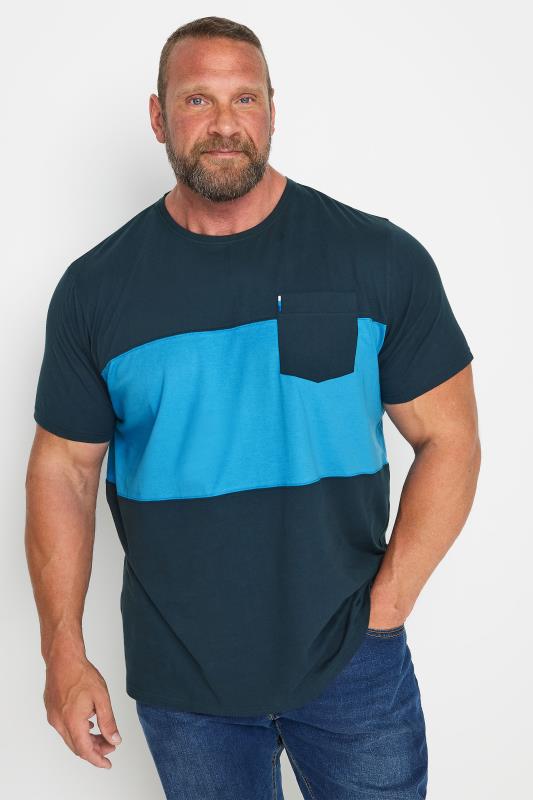 BadRhino Big & Tall Navy Blue Pocket Colour Block T-Shirt | BadRhino 1