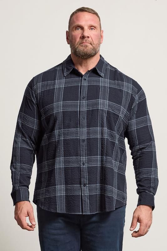 Men's  BadRhino Big & Tall Navy Blue Textured Checked Shirt