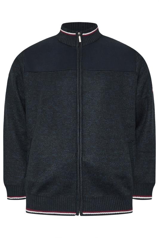 Men's  D555 Big & Tall Navy Blue Zip Through Knit Sweatshirt