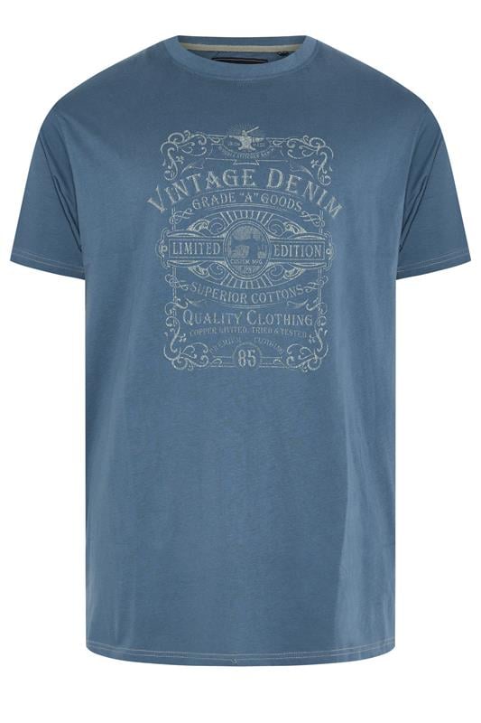  KAM Big & Tall Indigo Blue Vintage Denim Graphic Print T-Shirt